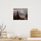 雪の山絵画の湖 – ランドスケープの芸術 ポスター (キッチン)