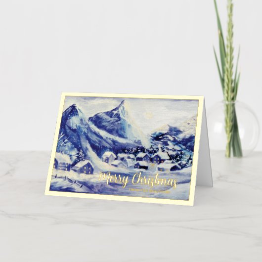 雪の山里のクリスマス箔押しホリデーカード 箔シーズンカード (正面)