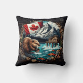 雪の山、カナダビーバー、海ビュー クッション (裏面)