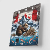 雪の山，海，カナダビーバー スクエア壁時計 (傾斜)