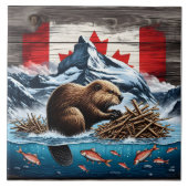 雪の山,海,カナダビーバー タイル (正面)