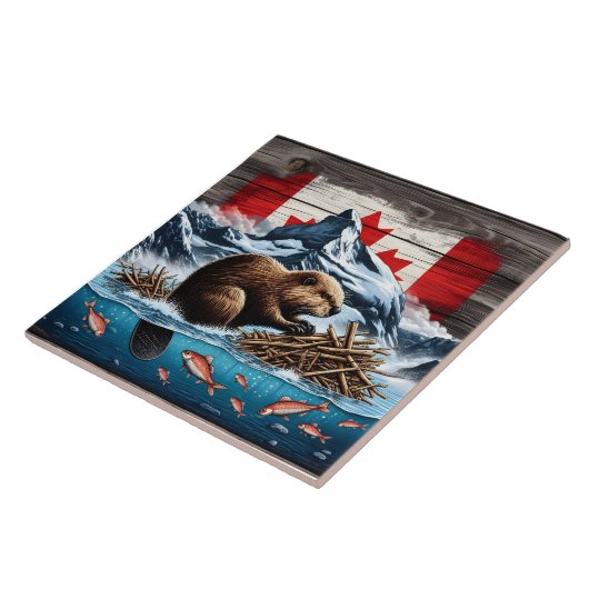 雪の山,海,カナダビーバー タイル (側面)