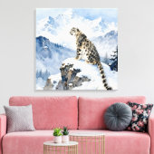 雪の峰に佇むユキヒョウ キャンバスプリント (インサイチュ (リビング))