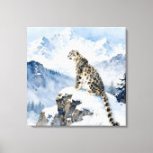 雪の峰に佇むユキヒョウ キャンバスプリント (正面)