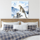 雪の峰に佇むユキヒョウ キャンバスプリント (インサイチュ (寝室))