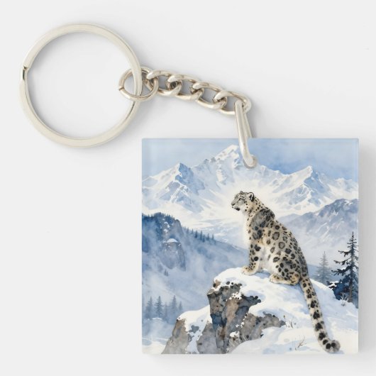 雪の峰に佇むユキヒョウ キーホルダー (正面)