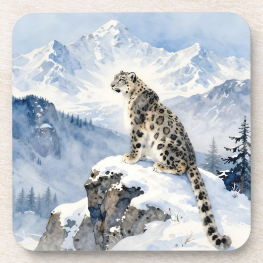 雪の峰に佇むユキヒョウ コースター (正面)
