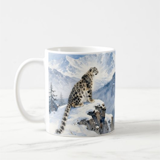 雪の峰に佇むユキヒョウ コーヒーマグカップ (左)
