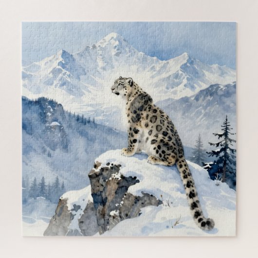 雪の峰に佇むユキヒョウ ジグソーパズル (縦)
