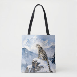 雪の峰に佇むユキヒョウ トートバッグ
