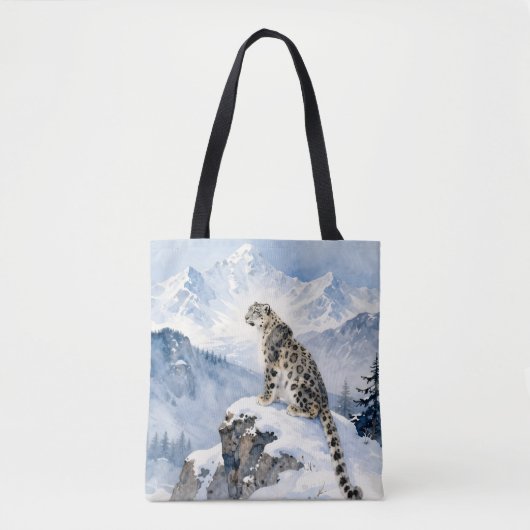 雪の峰に佇むユキヒョウ トートバッグ (正面)