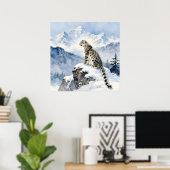 雪の峰に佇むユキヒョウ ポスター (ホームオフィス)