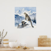 雪の峰に佇むユキヒョウ ポスター (キッチン)
