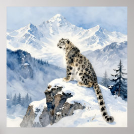 雪の峰に佇むユキヒョウ ポスター
