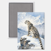 雪の峰に佇むユキヒョウ マグネット (正面/裏面)