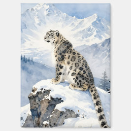 雪の峰に佇むユキヒョウ マグネット
