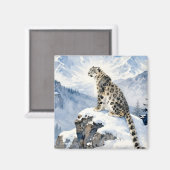 雪の峰に佇むユキヒョウ マグネット (正面/裏面)