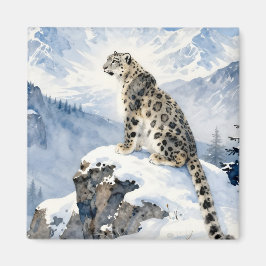雪の峰に佇むユキヒョウ マグネット