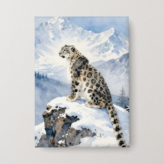 雪の峰に佇むユキヒョウ 缶バッジ (正面)