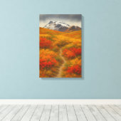 雪の峰へ向かう秋の道 キャンバスプリント (インサイチュ (ウッドフロア))