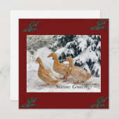 雪の平原の3羽のあひるのパレードのホリデーカード シーズンカード (正面/裏面)