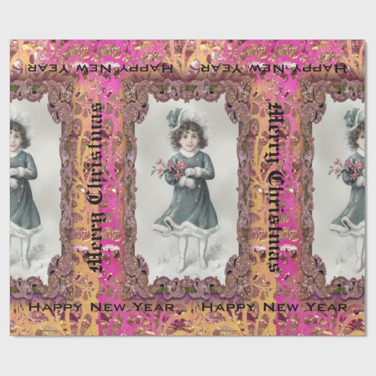 雪の幸せな女の子のビクトリア時代の人IV ラッピングペーパー (フラット)