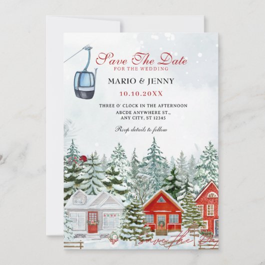 雪の幻想的な世界でのウェディング セーブザデート (正面)