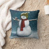 雪の微笑の雪だるま: 《鳥》アメリカゴガラ: パステル調の芸術 クッション (ブランケット)