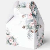 雪の恋と雪の松の木の冬のブライダルシャワー フェイバーボックス (裏面)