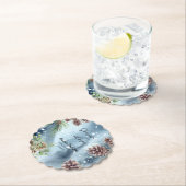 雪の恋に酔う　雪の松の木の冬のブライズシャワー ペーパーコースター (インサイチュ)