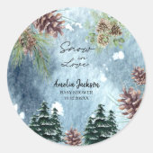 雪の恋に酔う　雪の松の木の冬のブライズシャワー ラウンドシール (正面)
