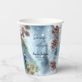 雪の恋に酔う　雪の松の木の冬のブライズシャワー 紙コップ (正面)