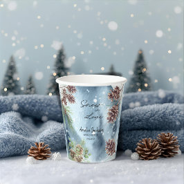 雪の恋に酔う 雪の松の木の冬のブライズシャワー 紙コップ