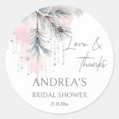 雪の恋の冬のブライダルシャワーのお土産 ラウンドシール (正面)