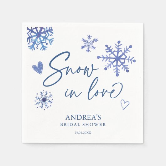 雪の恋の雪の花冬のブライダルシャワー スタンダードカクテルナプキン (正面)