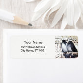 雪の恋愛鳥　モノクロ・ドローイング ラベル (インサイチュ)