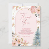 雪の恋 スノーフレーク ピンク ウィンター ブライダル シャワー サンキューカード (正面)