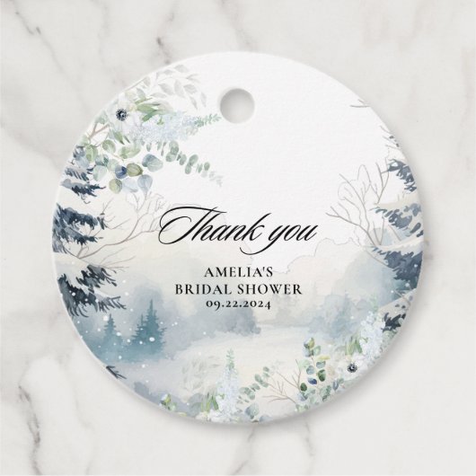 雪の恋 ダスティーブルー ウィンターブライダルシャワー フェイバータグ (正面)