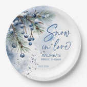 雪の恋　冬のブライダルシャワー　モノグラム ペーパープレート (正面)