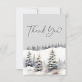 雪の恋　冬の松林のブライダルシャワー サンキューカード (正面)