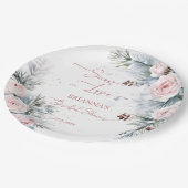 雪の恋 愛らしい雪の松の木の冬のブライズシャワー ペーパープレート (アングル)