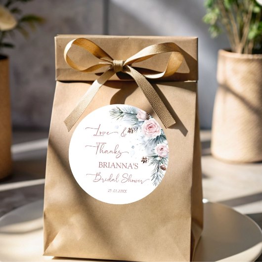 雪の恋　雪の松　冬のブライダルシャワー　ギフト ラウンドシール