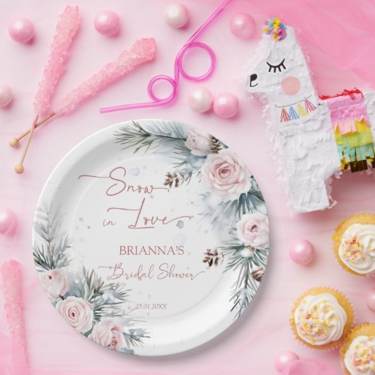 雪の愛に満ちた雪の松の冬のブライダルシャワー ペーパープレート (パーティー)