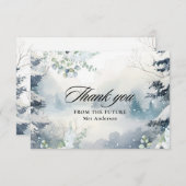 雪の愛のほこりブルーウィンターブライダルシャワー サンキューカード (正面/裏面)