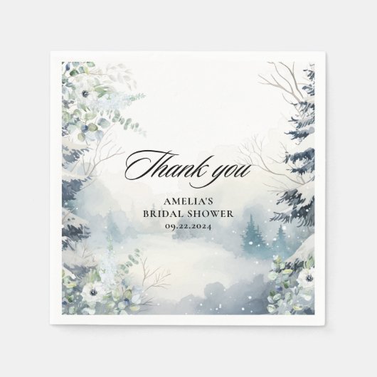 雪の愛のほこりブルーウィンターブライダルシャワー スタンダードカクテルナプキン (正面)