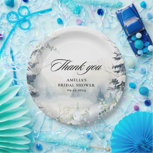 雪の愛のほこりブルーウィンターブライダルシャワー ペーパープレート (パーティー)