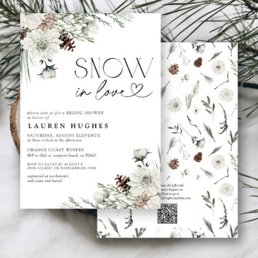雪の愛のエバーグリーンQRブライダルシャワー招待 招待状