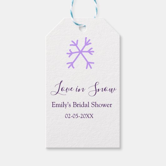 雪の愛のブライダルシャワー 紫の雪の花のペースト ギフトタグ (正面)