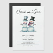 雪の愛の冬おもしろいの結婚式の日付を保存 マグネット招待状 (正面/裏面)
