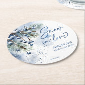 雪の愛の冬のブライダルシャワーの好意 ラウンドペーパーコースター (アングル)